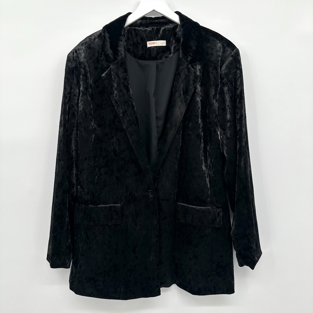 Intempo Blazer Jacket Black Crushed Velvet Size 2X Stretch Pockets Dark Academia
